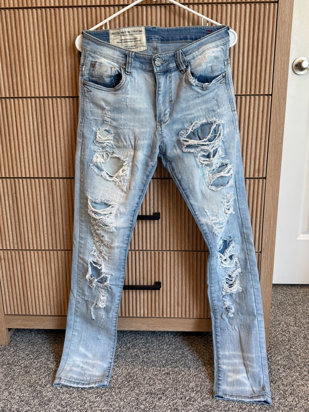 Industrial Indigo Light Wash Distressed Skinny Jeans